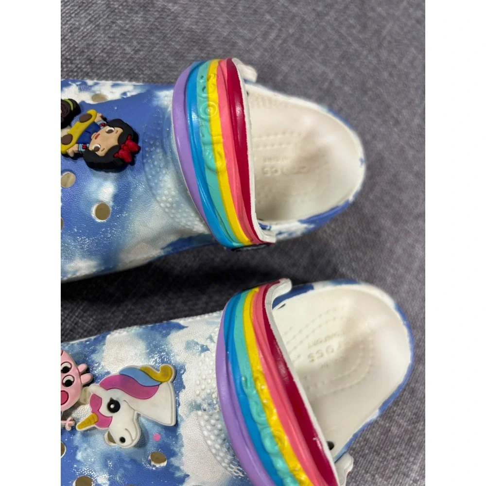 Crocs Kids Blue Cloud Rainbow Clog Shoes Toddler 9 Disney Peppa Jibbitz Charms